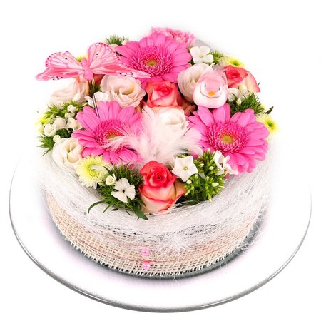 Bloementaart roze-wit