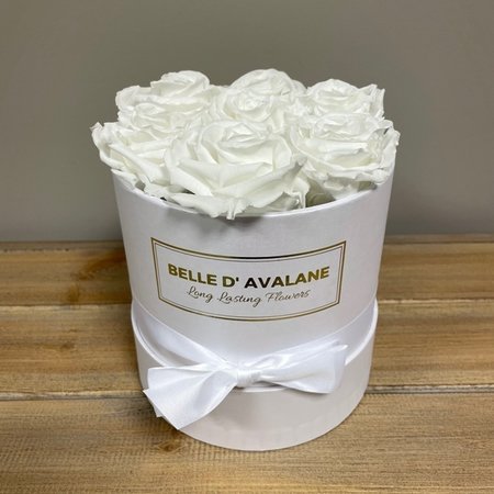 Flowerbox 15cm met witte gevriesdroogde rozen
