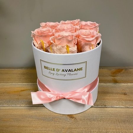 Flowerbox 15cm met roze gevriesdroogde rozen
