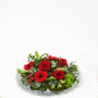 Bloemstuk in glazen schaal met rode bloemen (2 formaten)