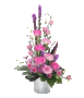 Bloemstuk verticaal roze in een keramiek pot